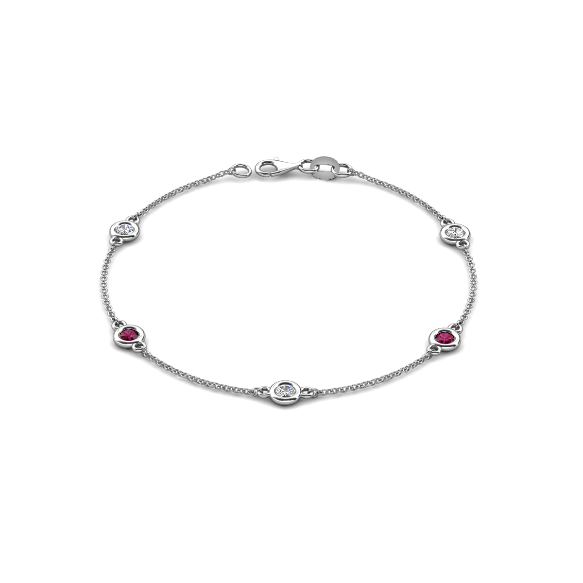 Aizza 1.38 ctw Rhodolite Garnet and Lab Grown Diamond (4 mm) Station Bracelet 